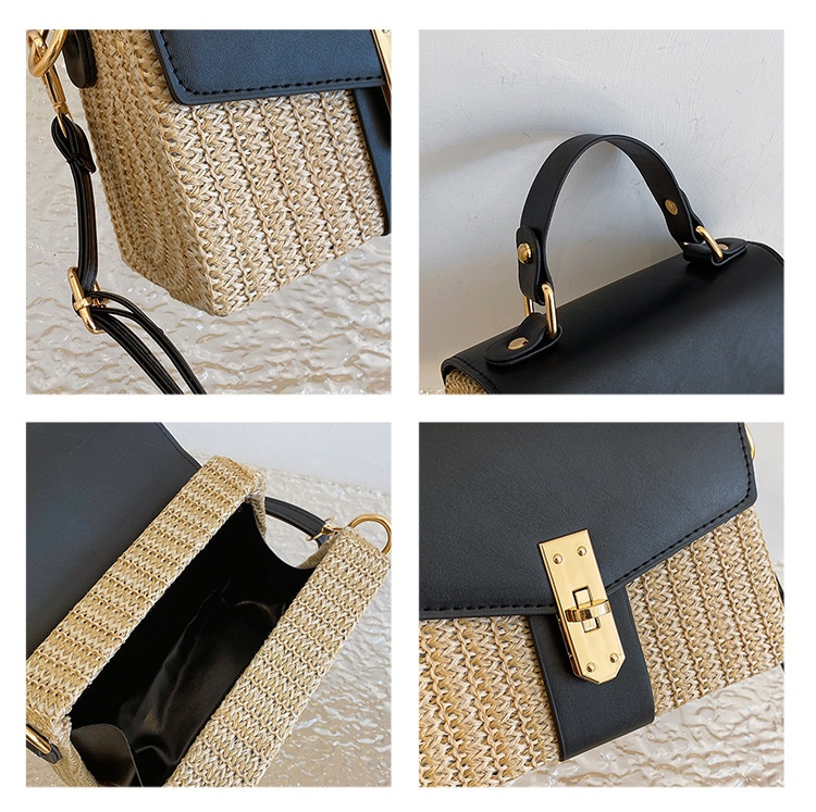 Borsa a tracolla singola intrecciata da spiaggia con fibbia obliqua, per il tempo libero, con fibbia a chiusura alla moda, erba per il tempo libero_voghion.com