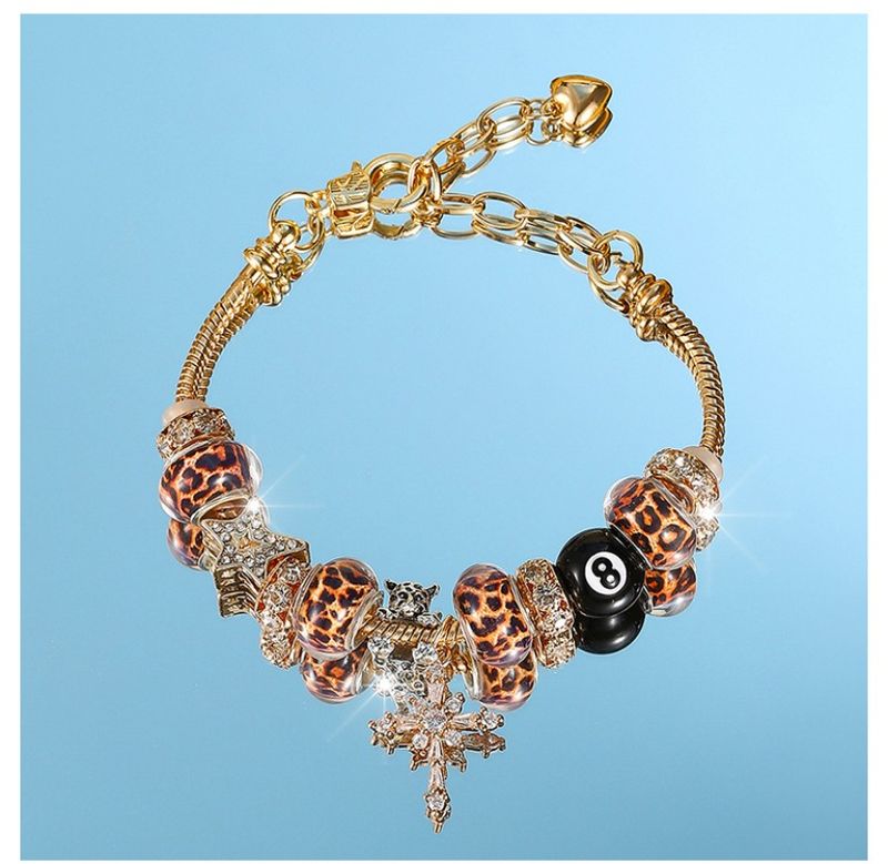 Bracciale con ciondolo leopardato placcato in oro per donna, bracciale con perline in zirconia cubica a forma di croce e stella, gioielli boho audaci e accattivanti_voghion.com