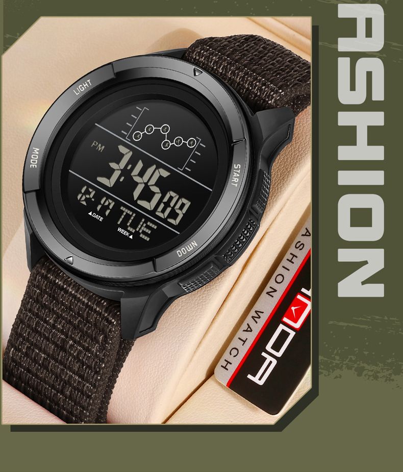 Digital Sports Watch For Students – 50M Waterproof, Multi-Function, Nylon Strap – LED Backlight & Military-Inspired Design_voghion.com