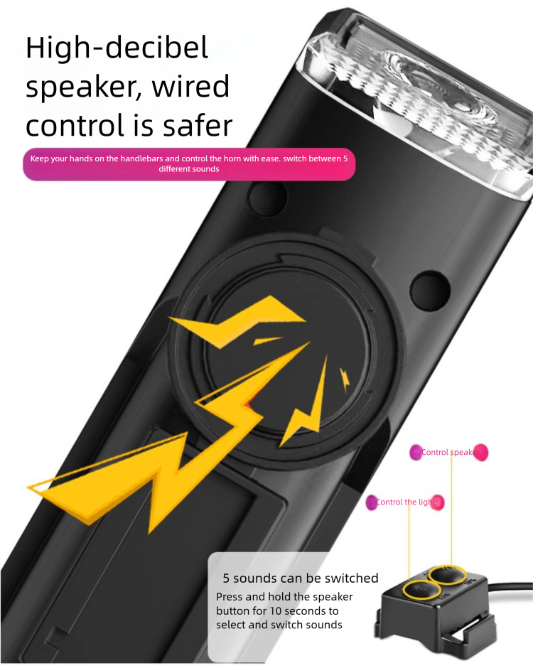 2023 Nuovo misuratore di codice wireless per bicicletta tre in uno, clacson di tipo C, lampada per mountain bike multifunzione_voghion.com