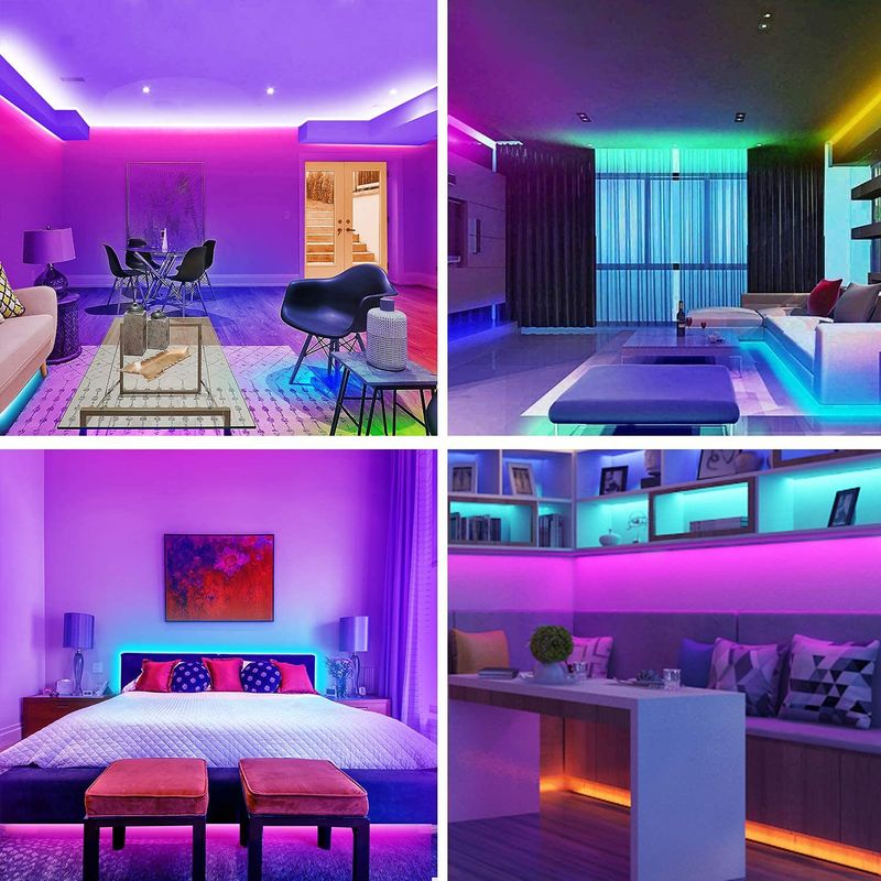 Tira de luces LED inteligentes de 10 a 40 m, 24 V, RGB, cambio de color, control por WiFi y Bluetooth, 5050/2835 SMD para iluminación ambiental interior._voghion.com