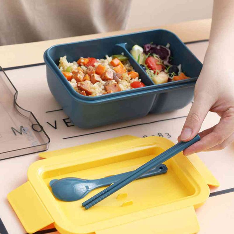 2 pezzi Lunch Box con cucchiaio a prova di perdite, resistente, adatto al microonde, per pasti, frutta e snack, per picnic all'aperto, stoviglie per la conservazione degli alimenti_voghion.com