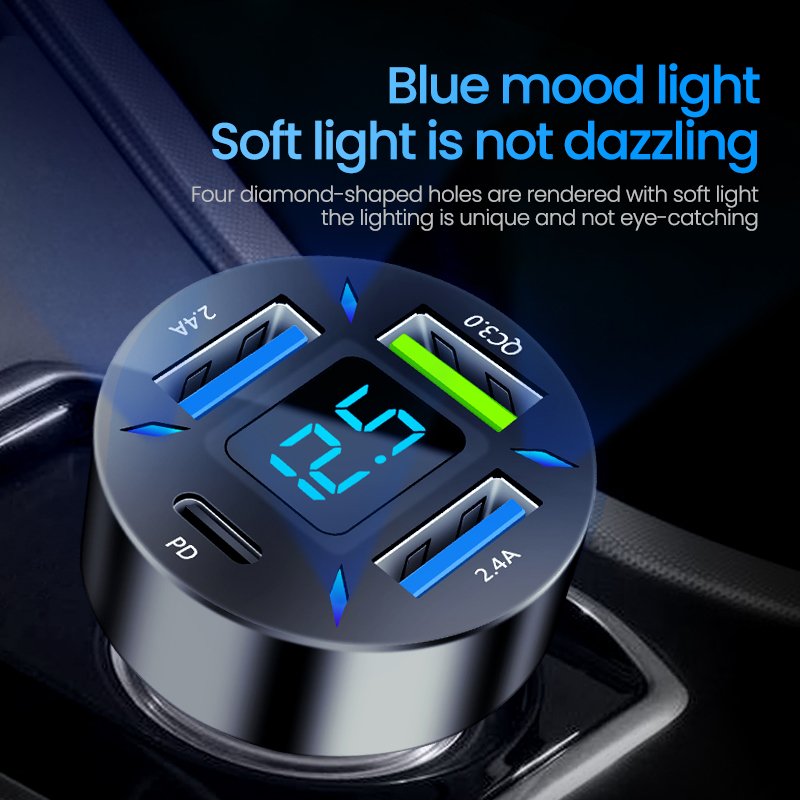 C 4-port USB car charger 66W fast chargi 4.0 3.0 fast chargi PD car charger adapter for iPhone 14 13 12 Xiaomi_voghion.com