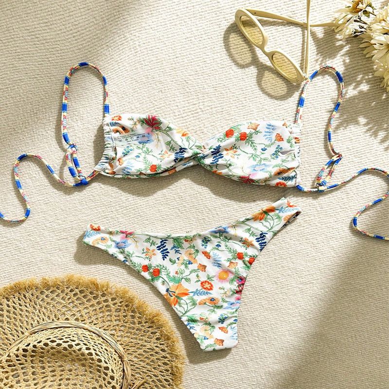 Damkläder Blommig snörning Sexig Beach Bikini Baddräkt High End Fashion Hot Spring Baddräkt_voghion.com