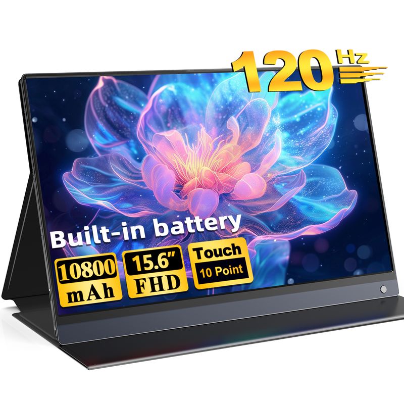 Monitor portatile touchscreen EVICIV da 15,6" a 120 Hz con batteria integrata da 10800 mAh, schermo da viaggio esterno HDMI USB C FreeSync per_voghion.com