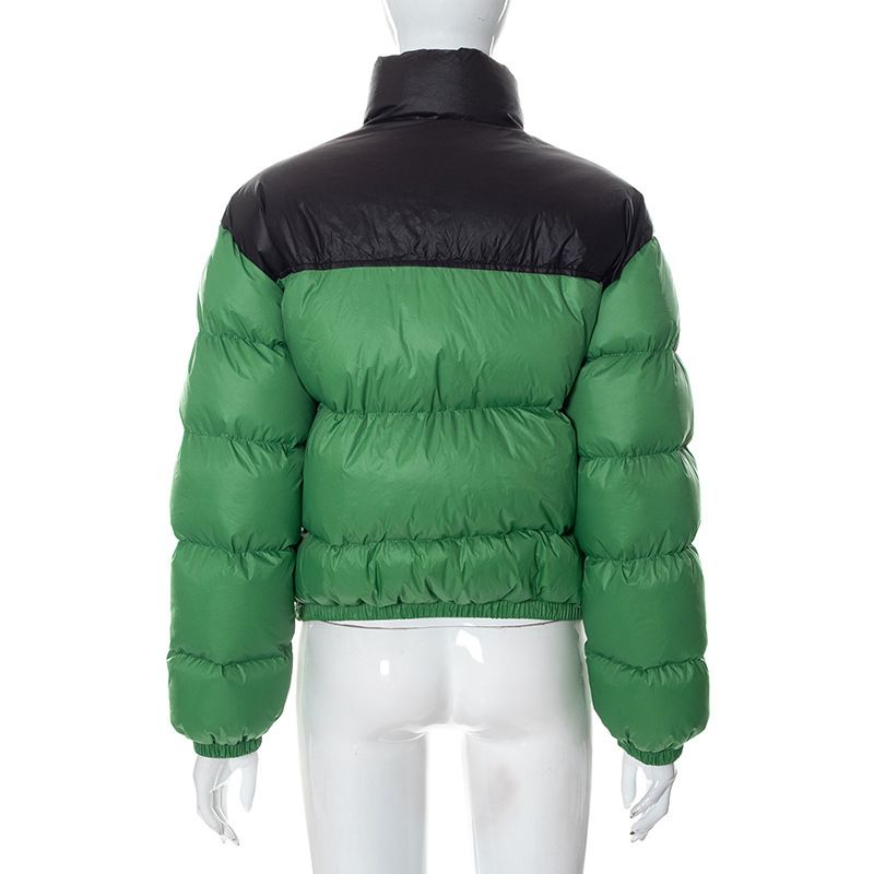 Damenbekleidung Jacke INS trendiger Kontrastfarben-Baumwollmantel kurze Damen-Fliegerjacke_voghion.com