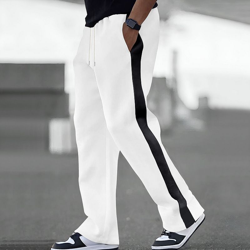Autumn Winter American Style Men's Terry Drawstring Straight Loose Color-Block Casual Sports Sweatpants_voghion.com