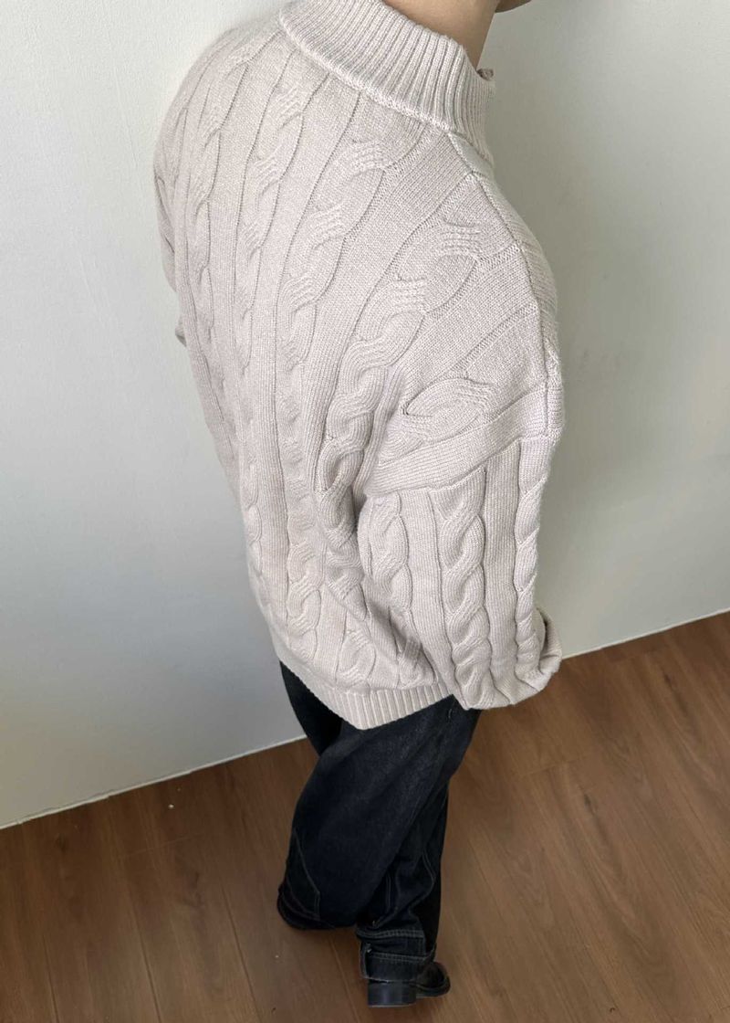 Relaxed Cable-Knit Sweater – British-Inspired Chunky Half-Zip Pullover For Men & Women (Oversized Fit, Gray/Black/Beige, )_voghion.com