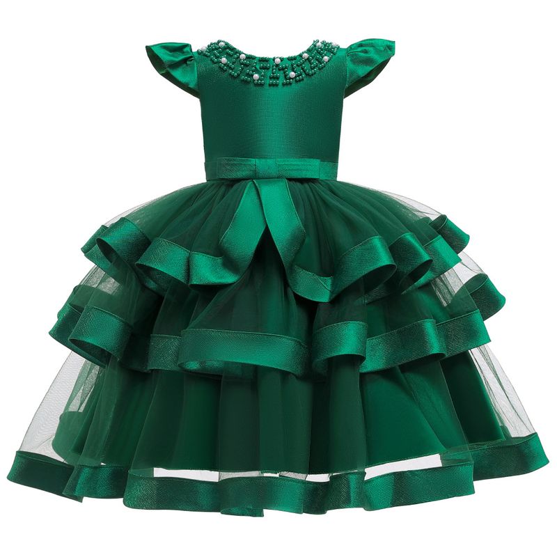Robe de spectacle perlée pour enfants européens et américains, robe bouffante multicouche pour fille, robe de Noël pour enfants_voghion.com