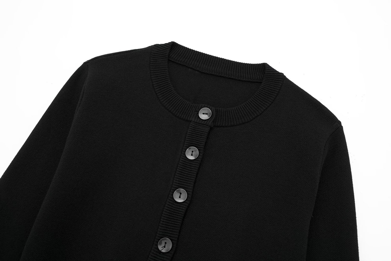 Lässige einreihige kurze Strickjacke für Damen + schmaler, gerader Rock_voghion.com