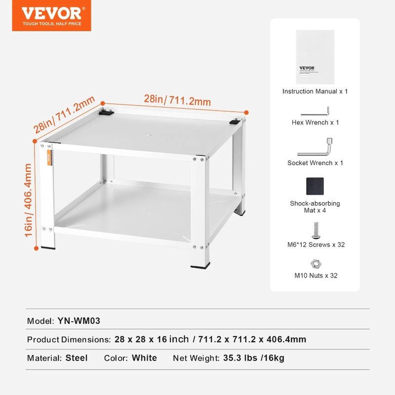 Supporto per piattaforma pesante per lavanderia con piedistallo Dut 28Lx28 con base per lavatrice Lx16 e ripiano portaoggetti universale per asciugatrice da 660 libbre adatto ad H_voghion.com