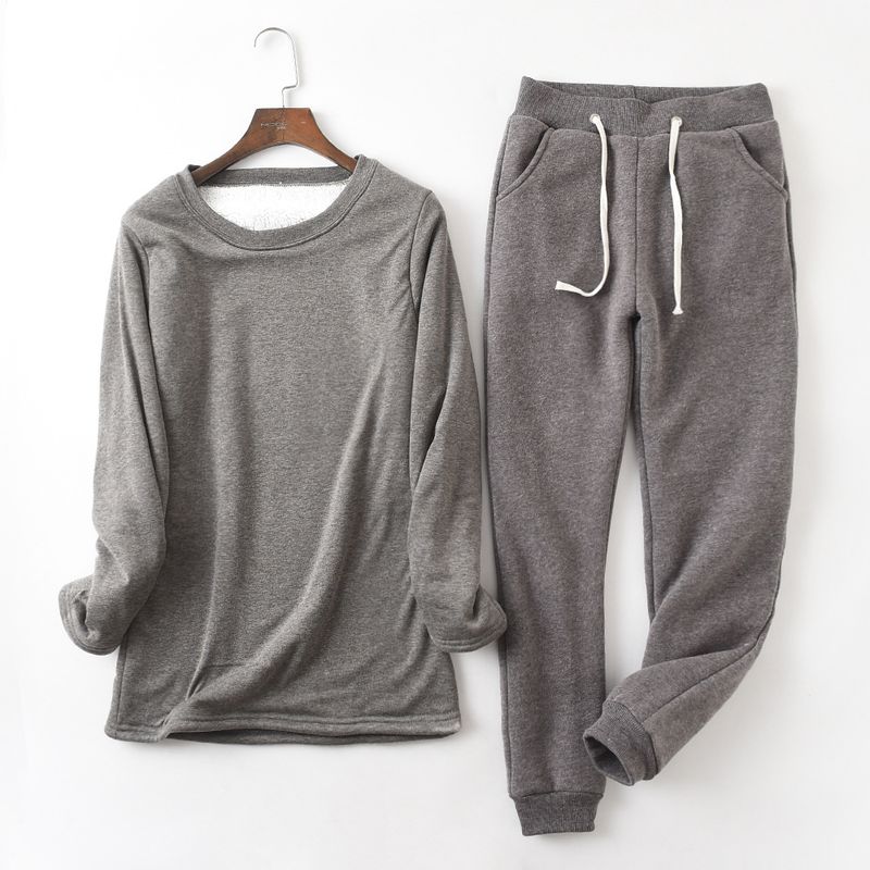 Dametøj Vinterstil plus fløjlstyk varm fleecetrøje + elastisk talje slim fit joggingbukser i to dele_voghion.com