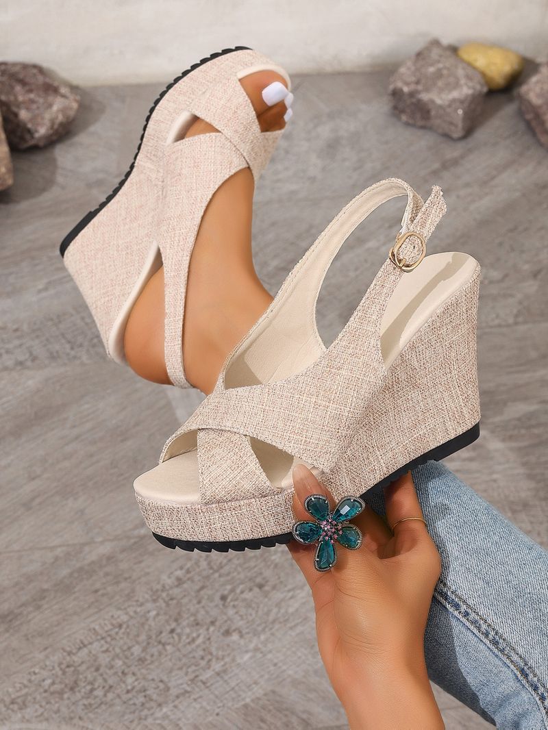 Platåsandaler med kilklack Dam Plusstorlekar Denim Flip-flops med korsremmar_voghion.com