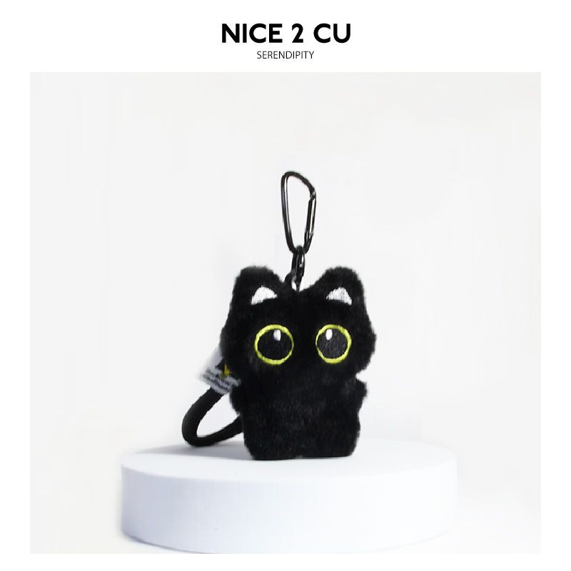 Porte-clés en peluche avec petit chat noir mignon pour sac à dos, porte-clés de voiture, cadeau tendance pour étudiants_voghion.com