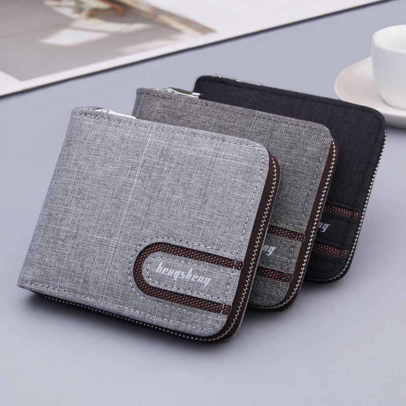 Men's Korean Style Canvas Dollar Wallet Multifunctional Zipper Money Clip Casual Buckle Coin Purse_voghion.com