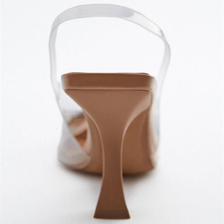 Sharp pointed fine heel plus size sandals summer new sunflower water drill buckle women s transparent high heels_voghion.com