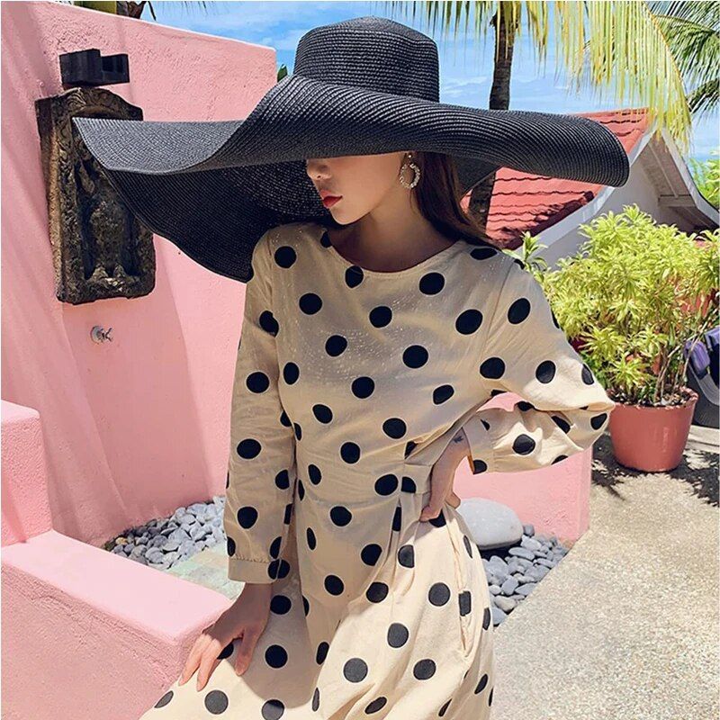 Vendita calda 70 cm cappello da sole a tesa larga oversize da viaggio grande protezione UV cappelli da spiaggia in paglia da donna estate floscio pieghevole chapeaux_voghion.com