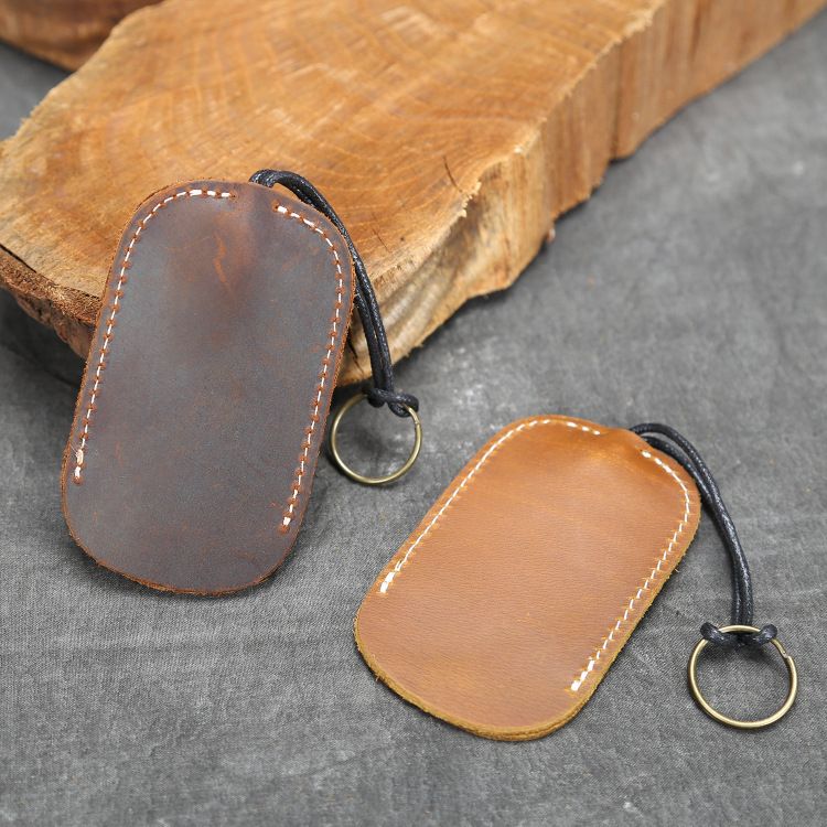 New Simple Crazy Horse Leather Key Case First Layer Cowhide Handmade Lanyard Keychain_voghion.com