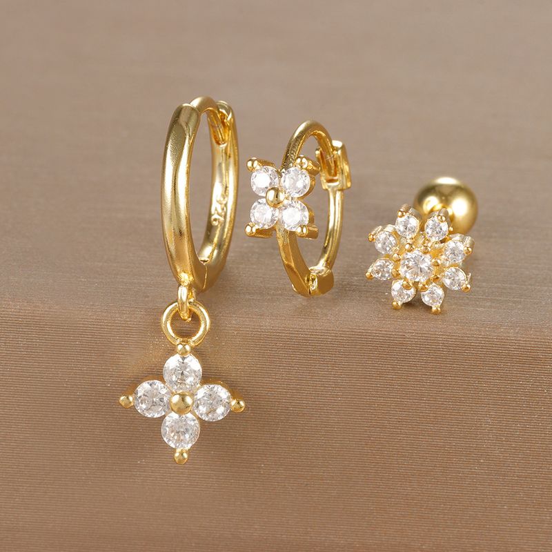 Gioielli e accessori orecchini geometrici alla moda, set di orecchini floreali con micro zirconi intarsiati, orecchini da donna leggeri e di lusso personalizzati in tre pezzi_voghion.com
