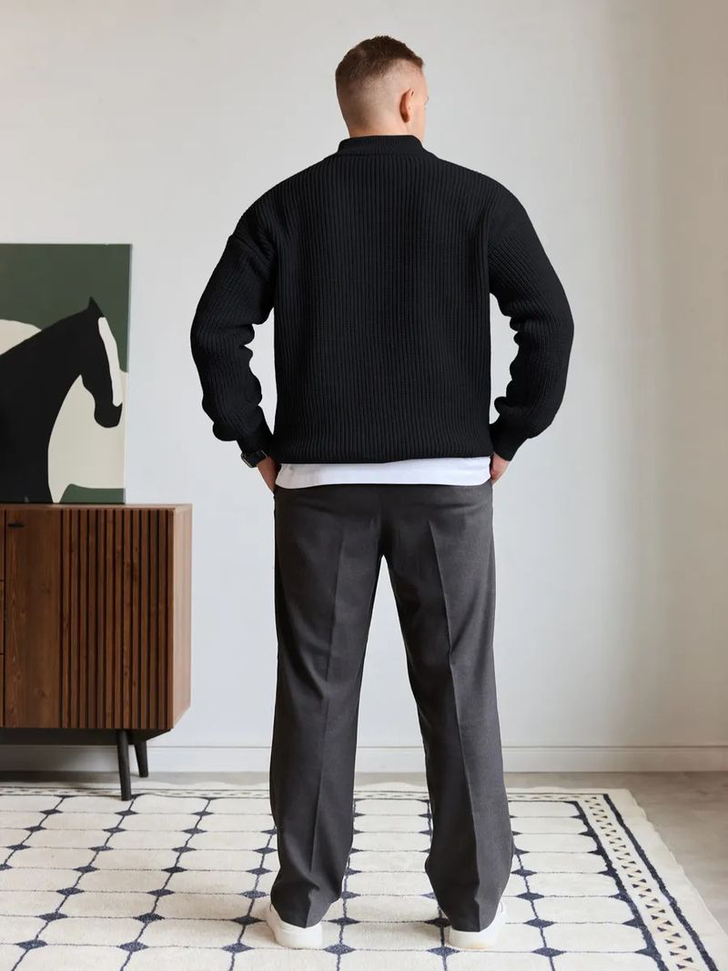 Men's Fall Winter Half Zip Stand Collar Sweater Men's Old Money Style Swetear Knitted Jumper_voghion.com