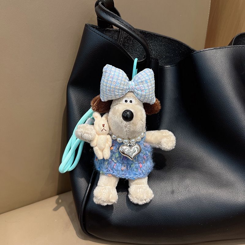 New Woolen Dress Plush Chubby Car Keychain Cartoon Hugging Rabbit Chef Dog Plushie Bag Pendant_voghion.com