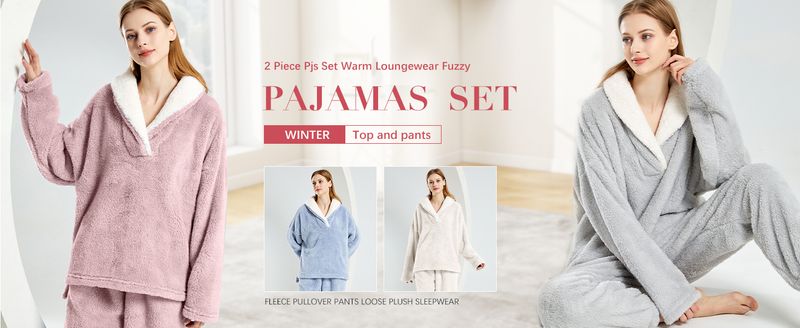 Women' S Fluffy Pajamas Set Fleece Pullover Pants Loose Plush Sleepwear 2 Piece Pjs Set Warm Loungewear Fuzzy_voghion.com