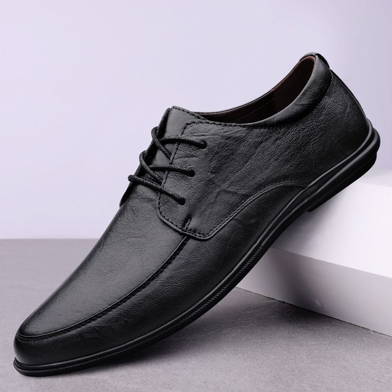 Business British Style Casual Soft Sole Non-Slip Breathable Leather Men's Work Shoes_voghion.com