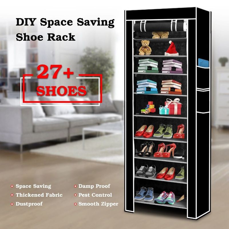 10 Easy NonWoven Tidy Pair Shoe Holding Assemble Tiers Brown DIY Fabric 27 Shoe Cabinet Shoes Rack Dustproof_voghion.com