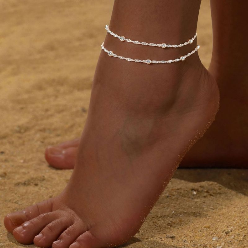 Brass Real Gold Plating Hot Selling Fashion Zircon Inlaid Simple Beach Chain Women's Anklet Set_voghion.com