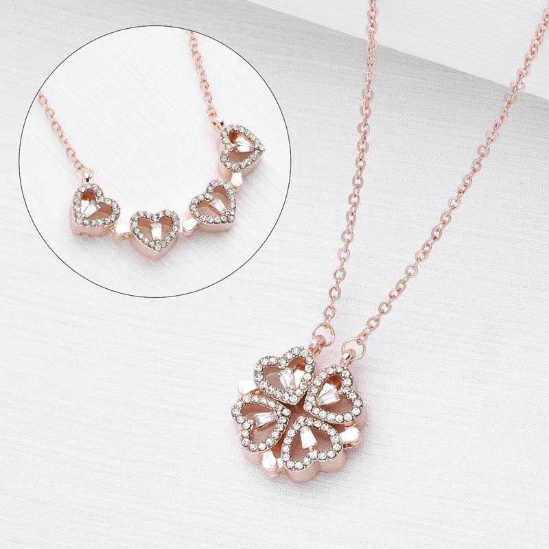 Four-leaf Clover Micro-inlaid Zircon Pendant Light Luxury Niche High-end Versatile Magnetic Heart-shaped Necklace For_voghion.com