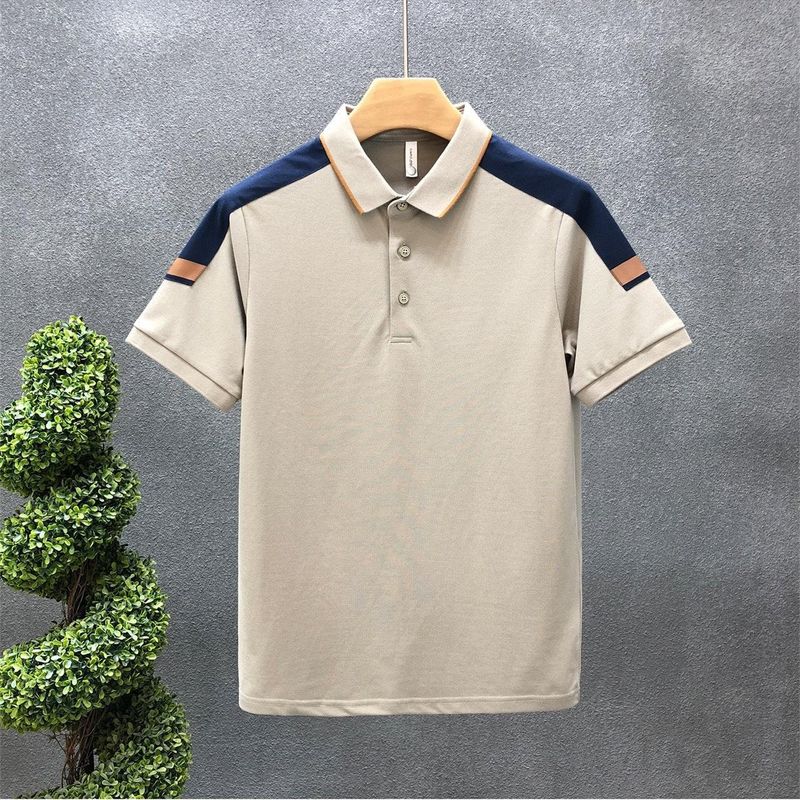 Polo da uomo con risvolto abbinato, a contrasto di colore, a spalla scesa, alla moda maschile, nuova di zecca, a maniche corte, con colletto sottile, da uomo_voghion.com
