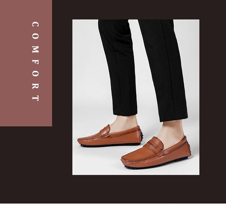 Men's Bean Shoes Casual Leather Shoes Big Size Lazy Man A Pedal Drive_voghion.com