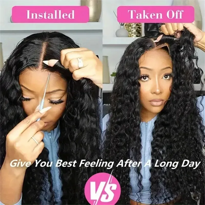 Peluca de cabello humano brasileño rizado sin pegamento con encaje transparente y ondas al agua, densidad del 150 % al 180 %_voghion.com