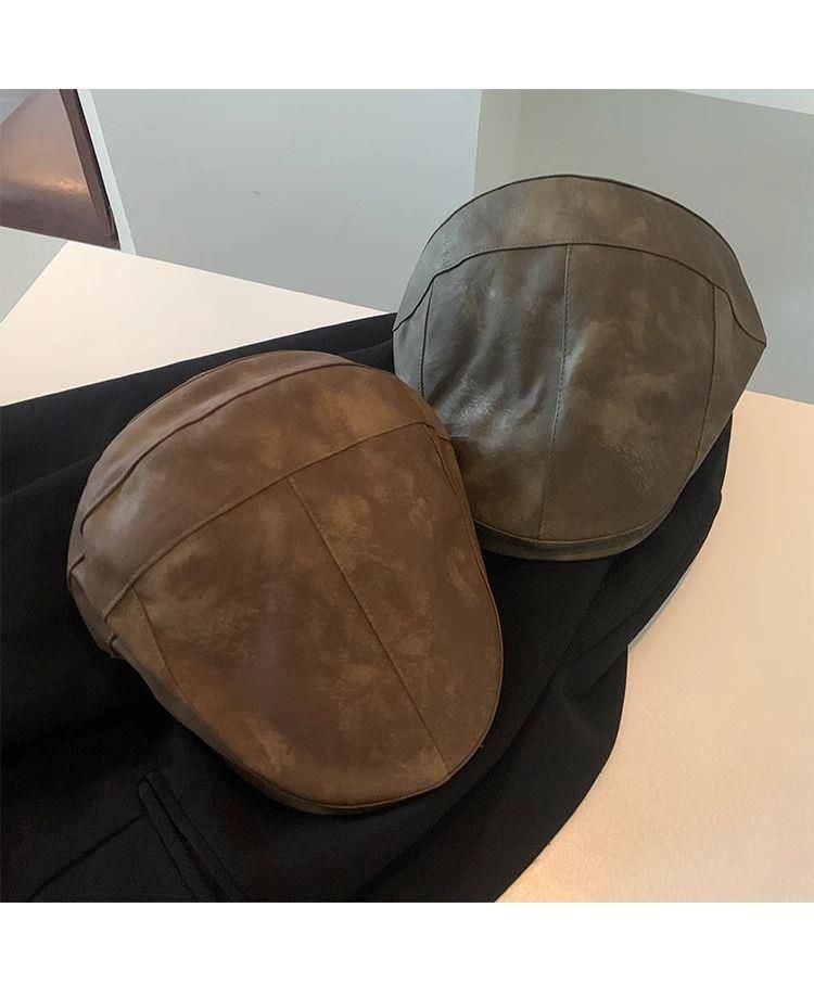 2025 Nieuwe PU leren damesbaret met voorrand, veelzijdig voor herfst en winter_voghion.com