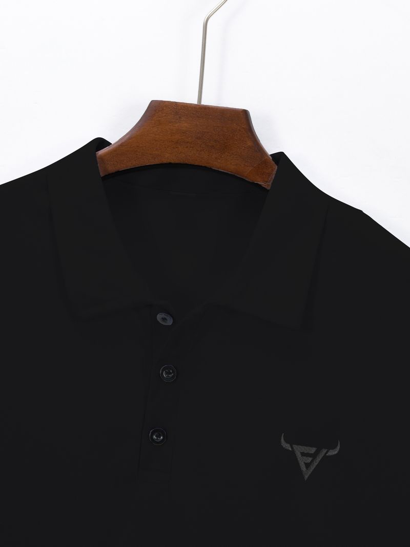 Schlichte Business-Casual-Revers-Oberteile für Herren, exklusive Poloshirts mit Bullenkopf-Stickerei_voghion.com