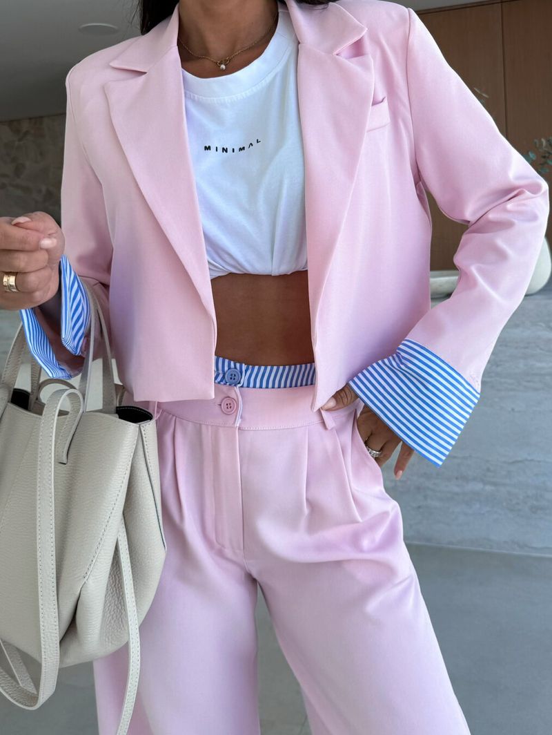 Women's Clothing Women's Striped Splicing Suit Jacket Straight Pants Set Thin Suit Pants Two Piece Set_voghion.com