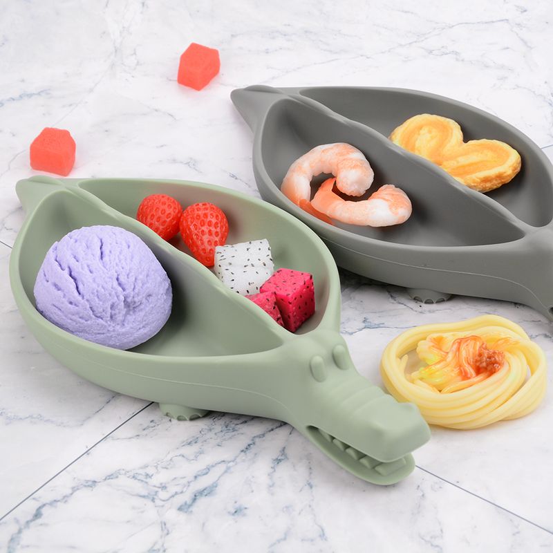 Lofca Baby Farfurie Crocodil Tacâmuri Silicon Farfurie Copii Farfurie Solidă Hrănire Tacâmuri Copii Hrănire Vesele Fără BPA_voghion.com