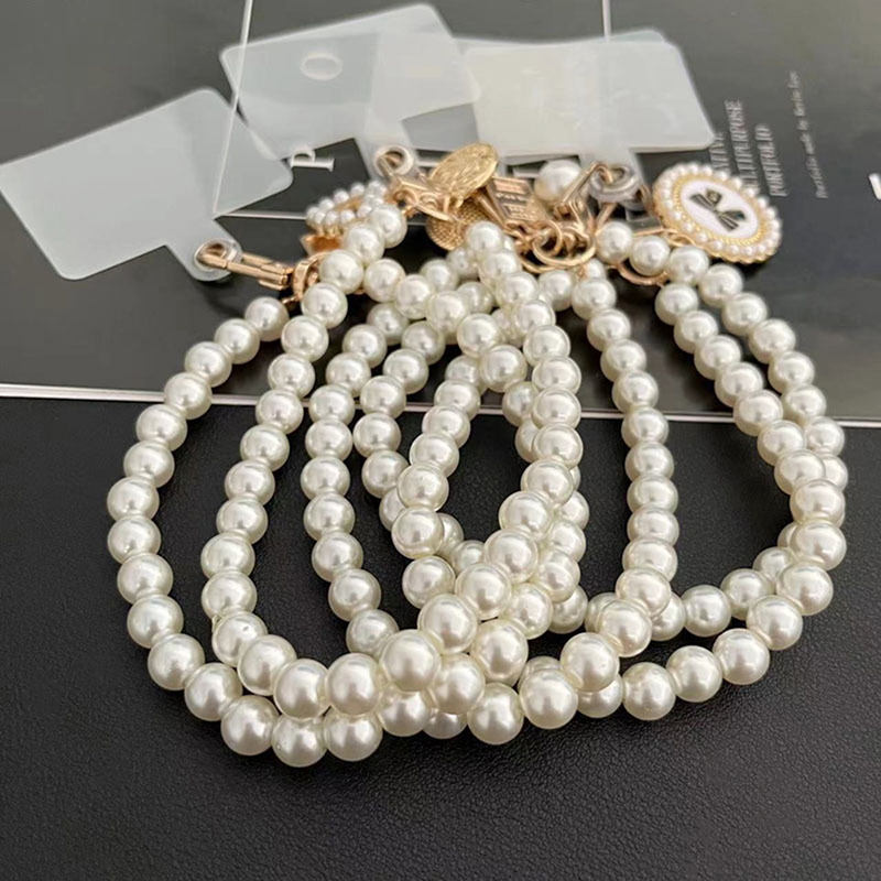 Short Pearl Lanyard Fashion Rhinestone Pendant Mobile Phone Lanyard Hand-woven Wrist Strap Back Case Anti-lost Lanyard_voghion.com