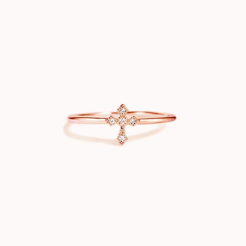 S925 Sterling Silver Ring Female Personality High End Cross Inlaid Style Ring_voghion.com