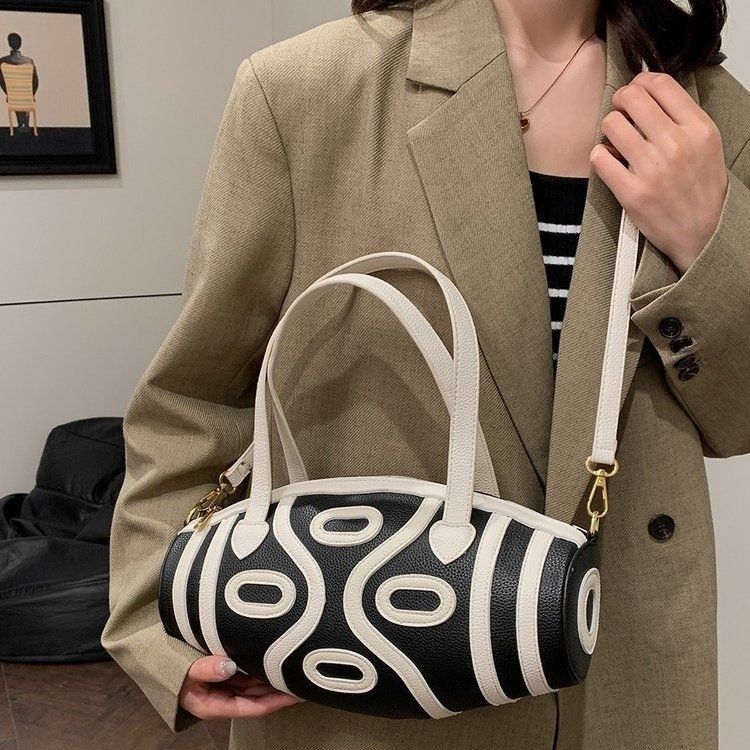 Tianzhu Women, borsa a tracolla in stile etnico, da donna, a tracolla singola per uscire, blocco di colore bianco e nero_voghion.com