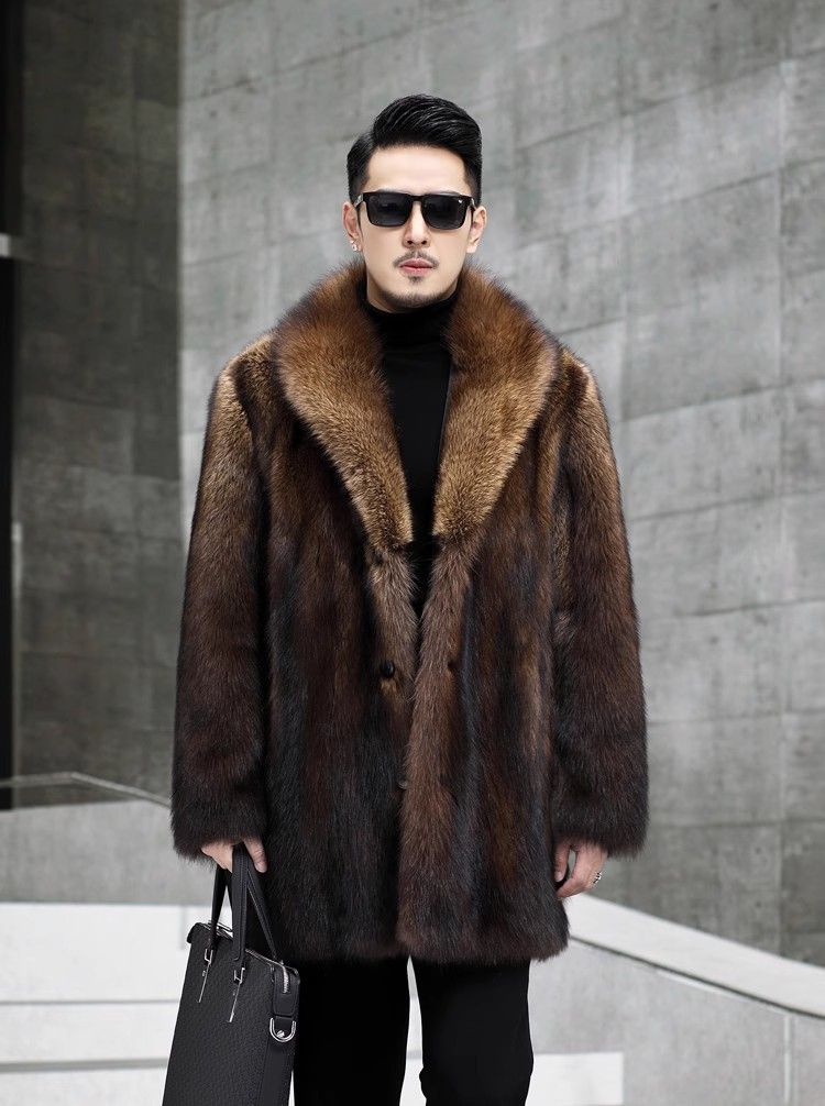 Casaco masculino de pele de vison sintético, longo, de inverno, slim fit, com decote em V, jaqueta casual com bolsos laterais (disponível nos tamanhos P-6XL, marrom)_voghion.com