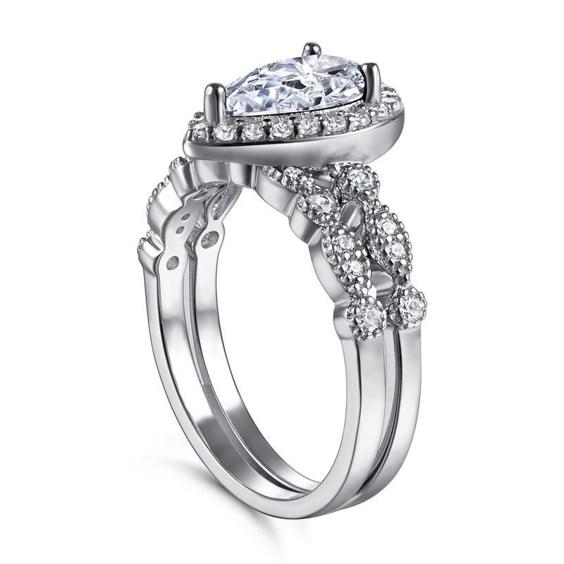 S925 Sterling Silver Ring Set – Teardrop Gemstone Light Luxury Jewelry For Women_voghion.com