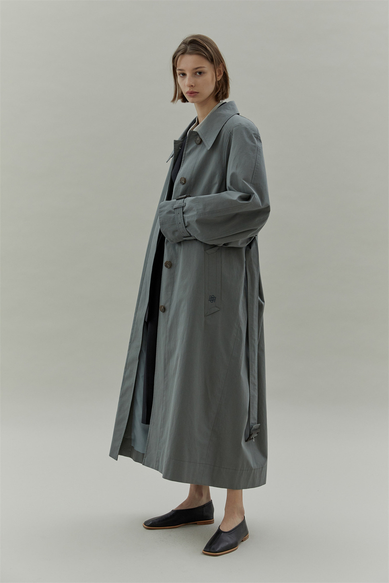 Trench lungo monopetto con risvolto e cintura da pendolare casual alla moda da donna_voghion.com