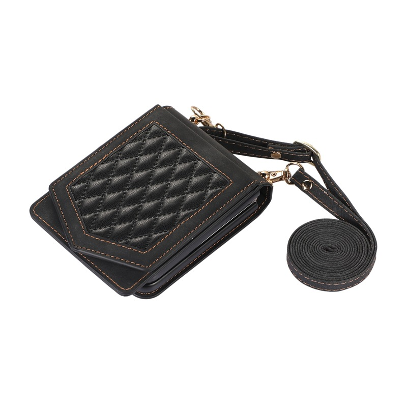 Suitable For Samsung Z Flip5 Small Fragrant Mirror Folding Screen Phone Leather Zip43 Flip Cover Hanging Rope Protection_voghion.com