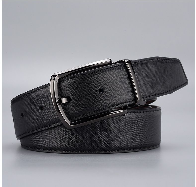 Geschäfts-Rietsleder-Gürtel mat rotéierender Nadelschnall, Casual, villsäiteger duebelsäiteger Lieder fir Männer_voghion.com