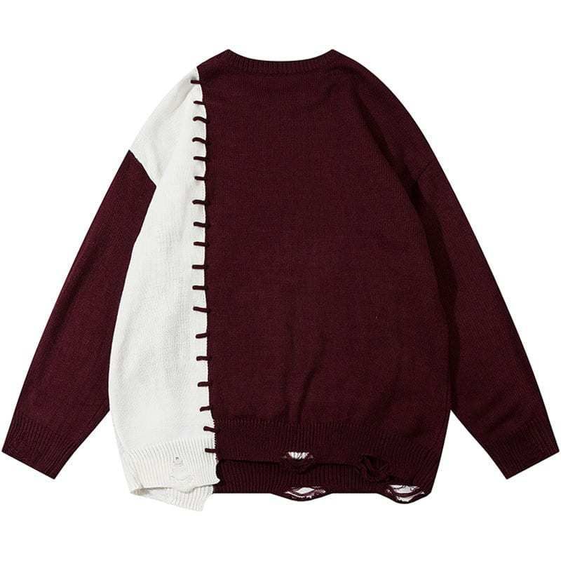 Men's Clothing New autumn long sleeved sweater street hip hop loose color matching tassel jacquard brand knitted sweater_voghion.com
