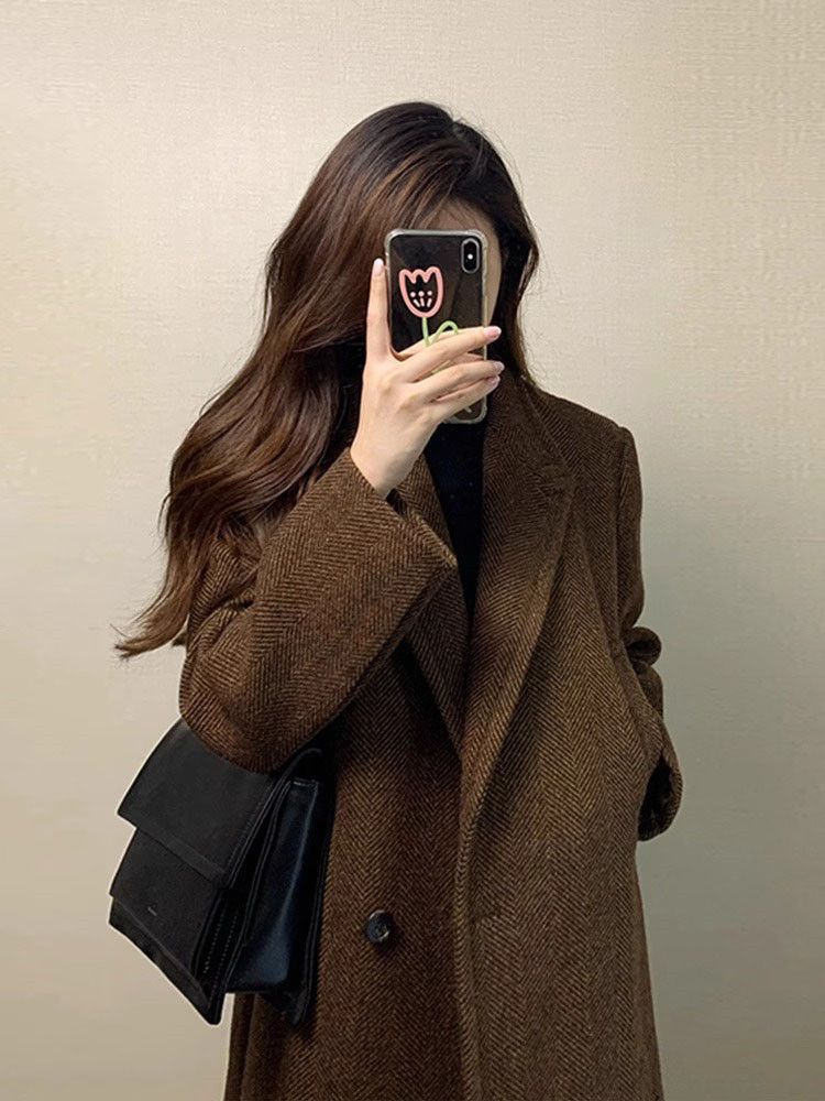 Trench oversize in misto lana – Cappotto lungo con texture 3D e revers a lancia (S-XXL) – Giacca invernale in tweed da ufficio per donna_voghion.com