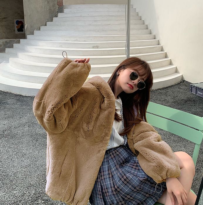 Giubbotto bomber in pelliccia sintetica alla moda – Cappotto invernale con cappuccio per donna_voghion.com