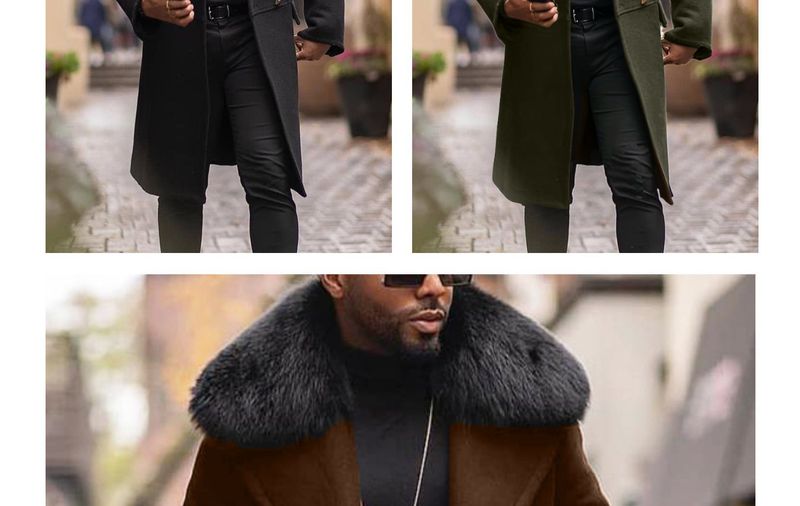 Abrigo de invierno estilo británico para hombre: abrigo de mezcla de lana de largo medio con cuello de piel (negro/marrón/verde militar, tallas S-5XL)_voghion.com