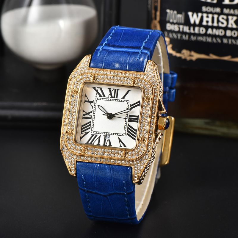 Quadratischer Uhrengürtel mit Diamanten für Männer, römische Skala, voller Himmel, Stern, modischer Quarz_voghion.com